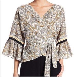 Paisley bell-sleeve wrap blouse